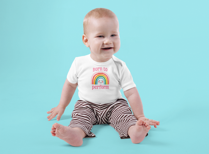 Born to Perform Baby Bodysuit: Rainbow Theater Outfit, 100% Cotton