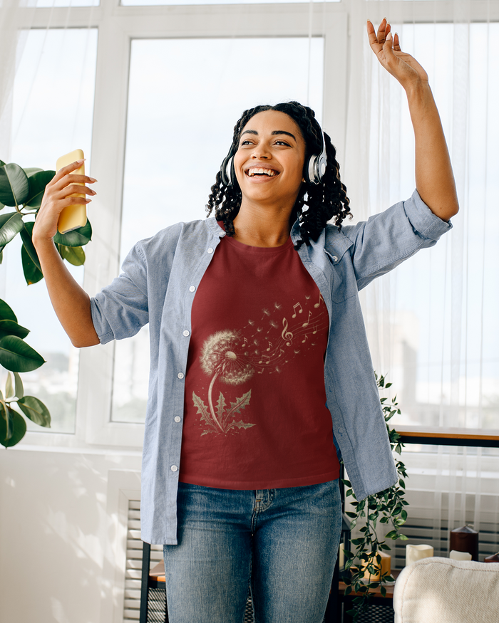 Dandelion Music Tee, Musical Note T-Shirt, Unique Music Lover Gift