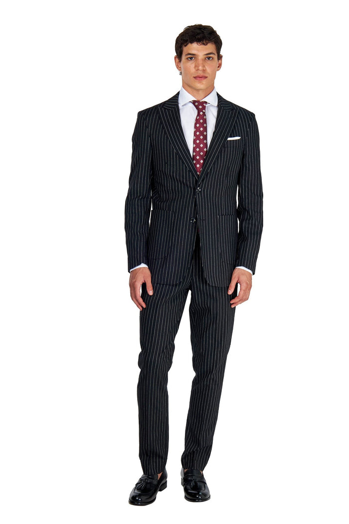 LLOYD - Tailored Mens Black Pinstripe Linen 2 Piece Suit