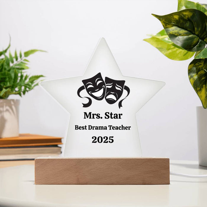 Personalized Acrylic Star Award – Custom Theater Masks Plaque for Teachers, Students, or Performers
