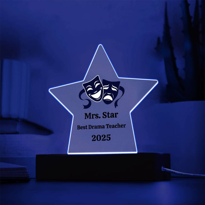 Personalized Acrylic Star Award – Custom Theater Masks Plaque for Teachers, Students, or Performers