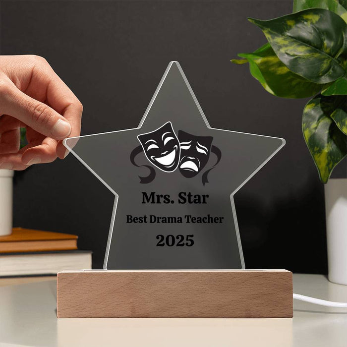 Personalized Acrylic Star Award – Custom Theater Masks Plaque for Teachers, Students, or Performers