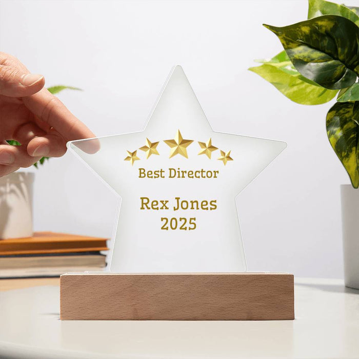 Personalized Acrylic Star Plaque – Best Director Award with Gold Stars, Custom Name & Year