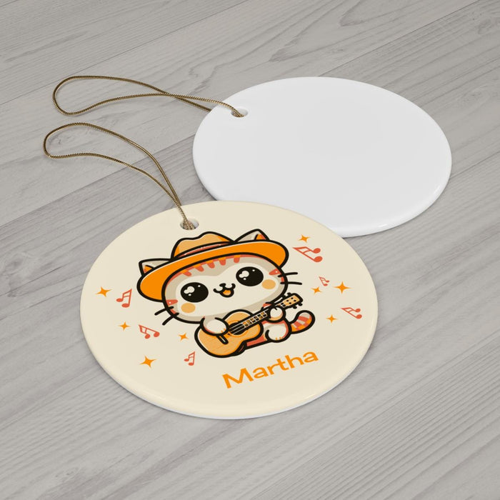 Personalized Cat Guitar Ornament: Custom Name Christmas Keepsake