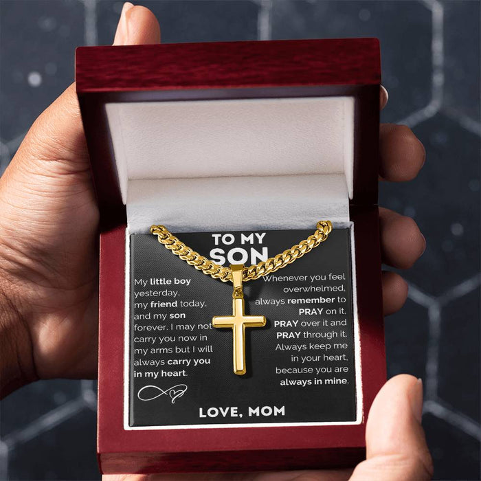 Personalized Engraved Cross Necklace for Men, Cuban Link Chain