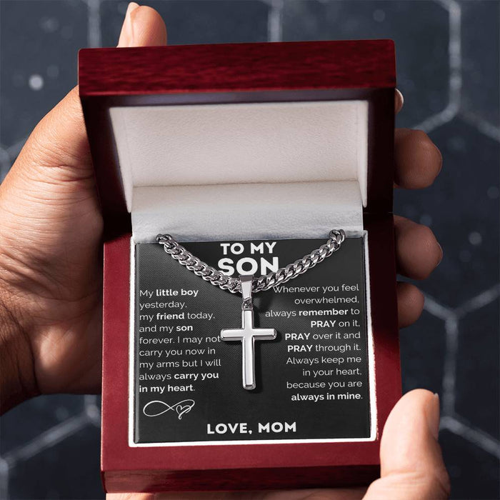 Personalized Engraved Cross Necklace for Men, Cuban Link Chain
