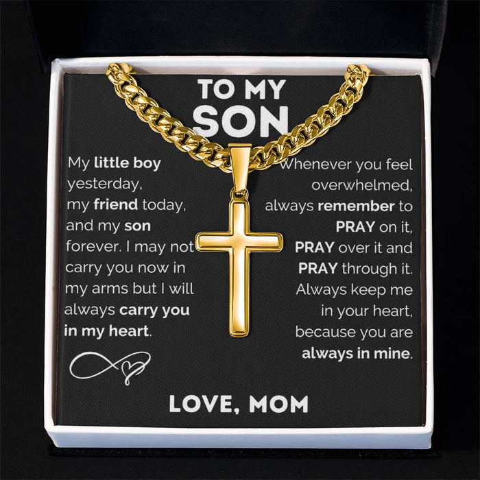 Personalized Engraved Cross Necklace for Men, Cuban Link Chain