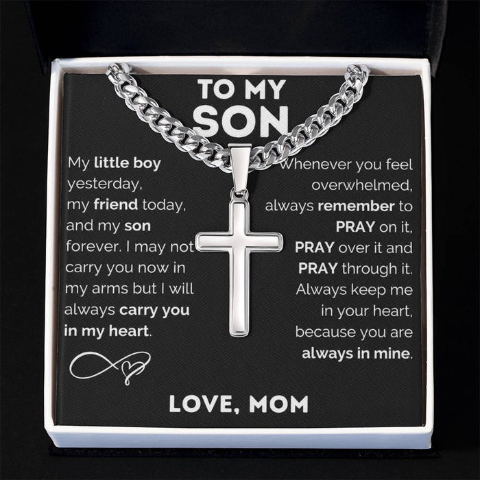 Personalized Engraved Cross Necklace for Men, Cuban Link Chain