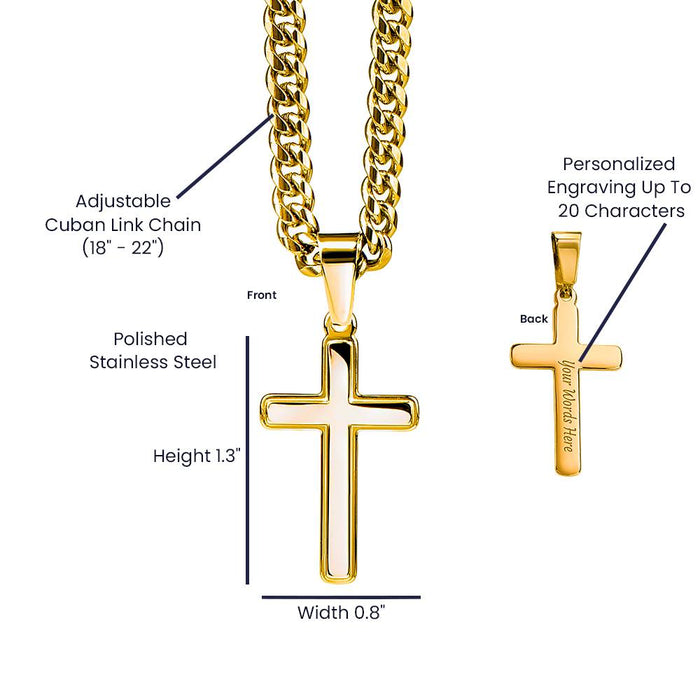Personalized Engraved Cross Necklace for Men, Cuban Link Chain