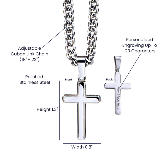 Personalized Engraved Cross Necklace for Men, Cuban Link Chain