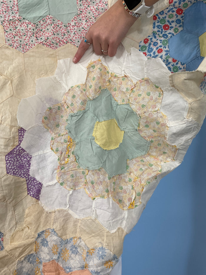 Primitive Antique Grandmother's Garden Quilt Top 72”x80”