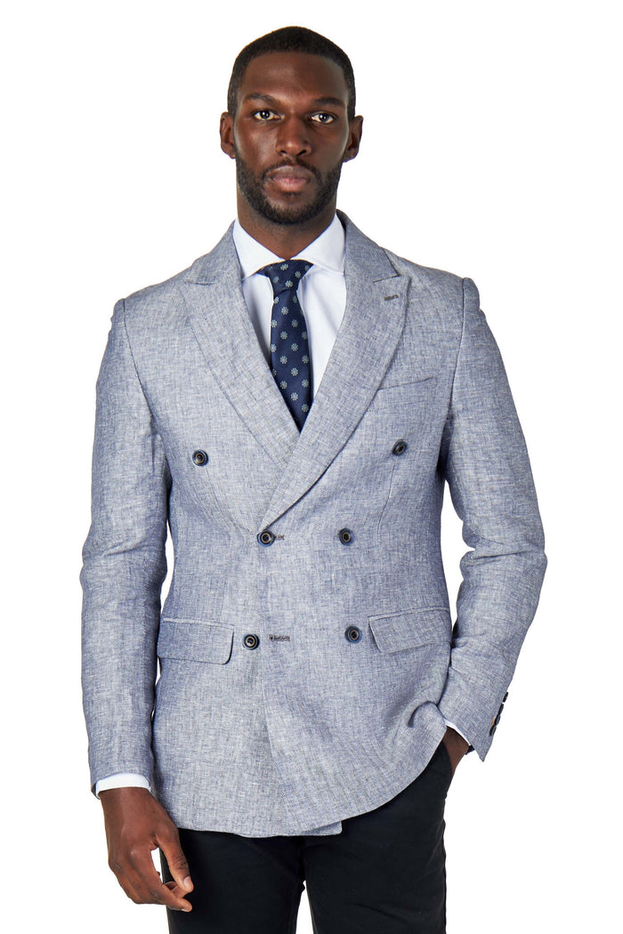 RAY - GREY BLUE LINEN DOUBLE BREASTED JACKET WITH CHINO