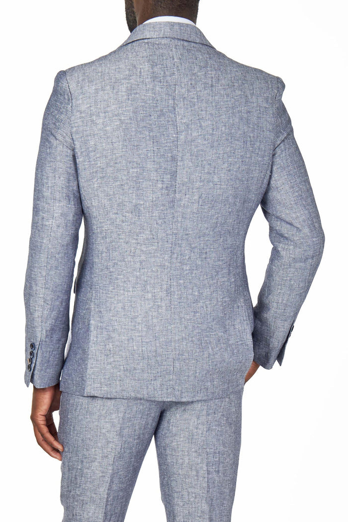 RAY – Grey Blue Tailored Fit Double Breasted Suit Herringbone Linen