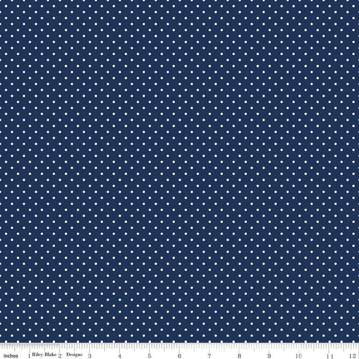 White on Navy Swiss Dot